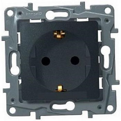 Розетка с заземлением без рамки Legrand Etika 1-м. шторки антрацит картинка